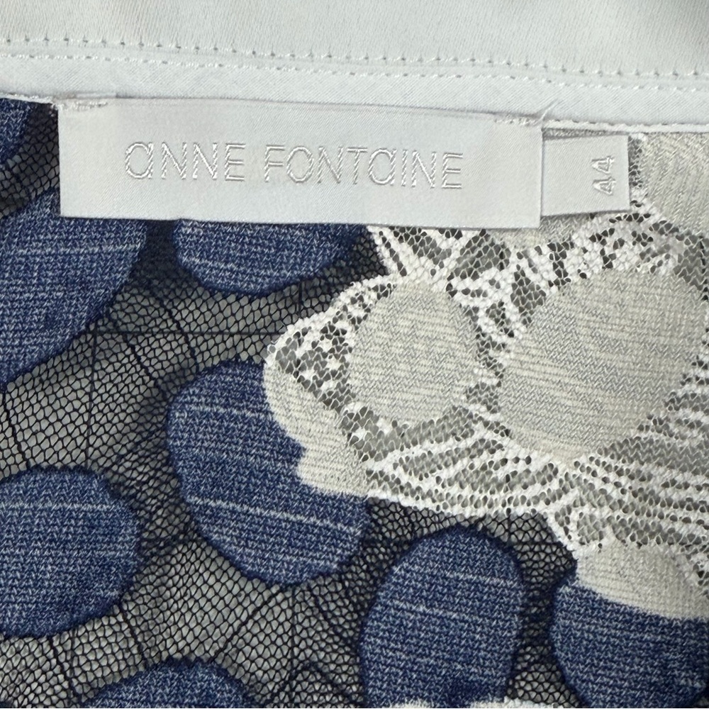 Anne Fontaine Christy Lace Blouse Navy Polka Dot Mesh Floral Shawl Collar L / 44 - Picture 7 of 16
